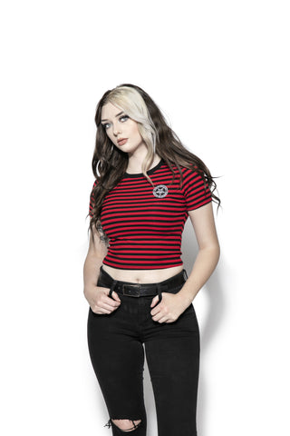 Believe In Yourself - Red Striped Women's Crop Tee