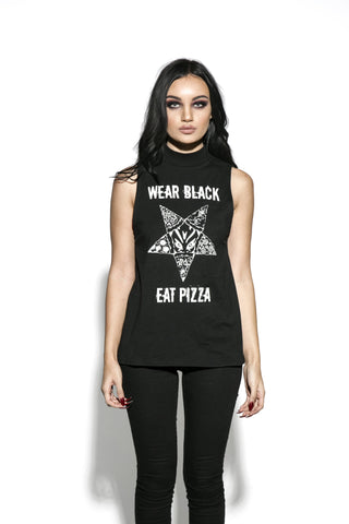 Wear Black Eat Pizza - Sleeveless High Neck